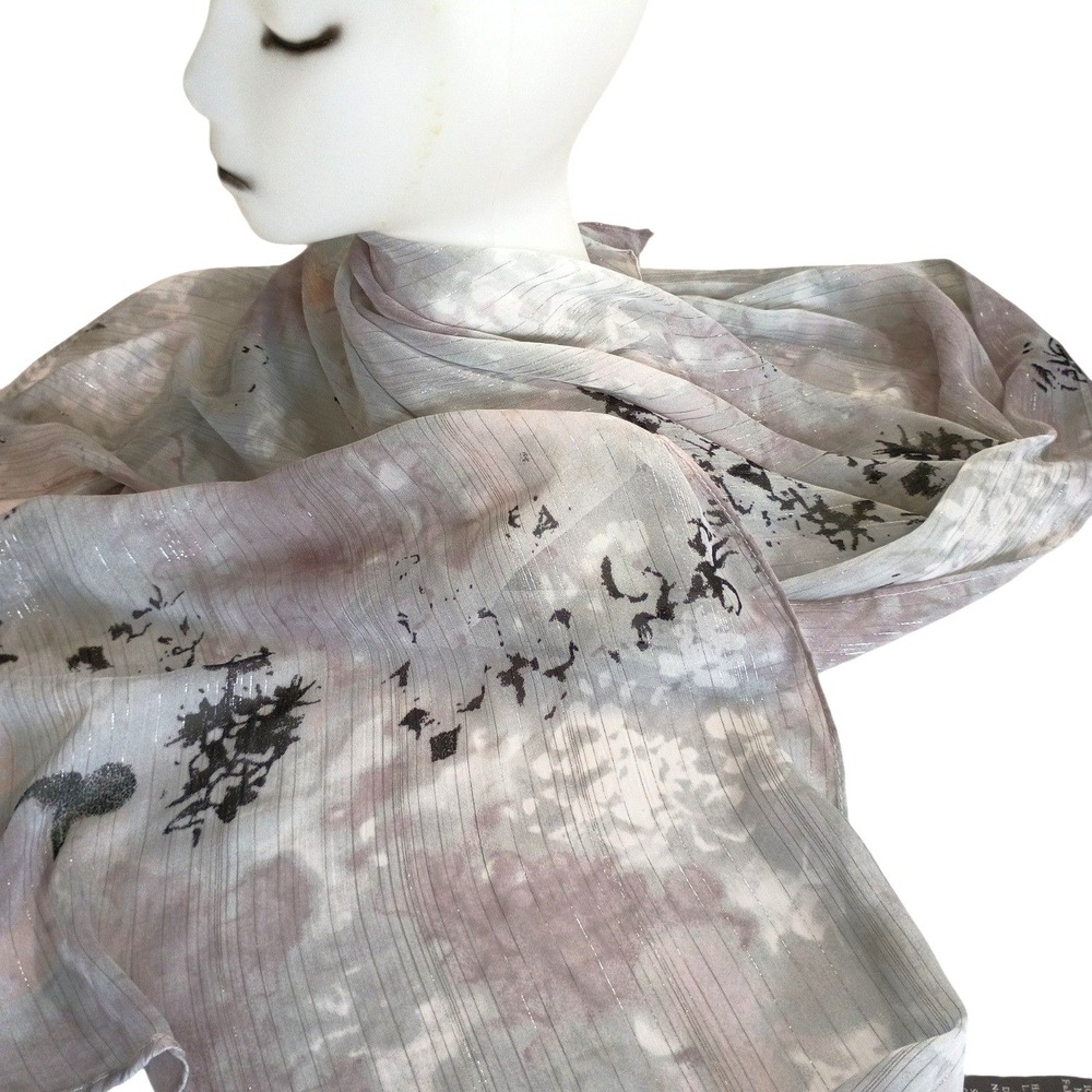 Vince Camuto Womens‎ Grey Floral Metallic Shimmer Sheer Lightweight Scarf